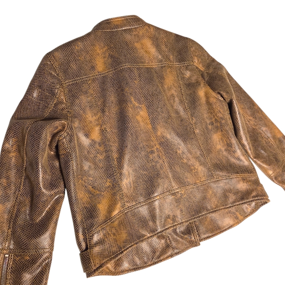 Free People Fenix Snakeskin Moto Jacket Brown Faux Leather Biker L NWOT - Picture 13 of 16